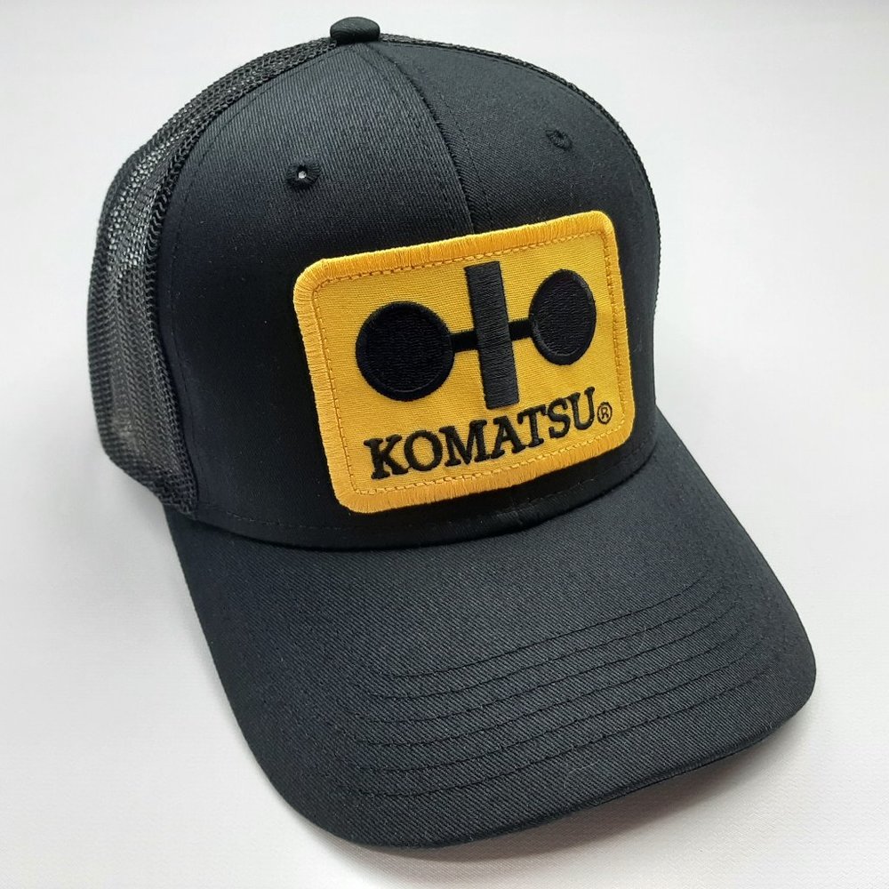 Komatsu Equipment Curved Bill Visor Mesh Snapback Hat Cap Black Embroidered Patc